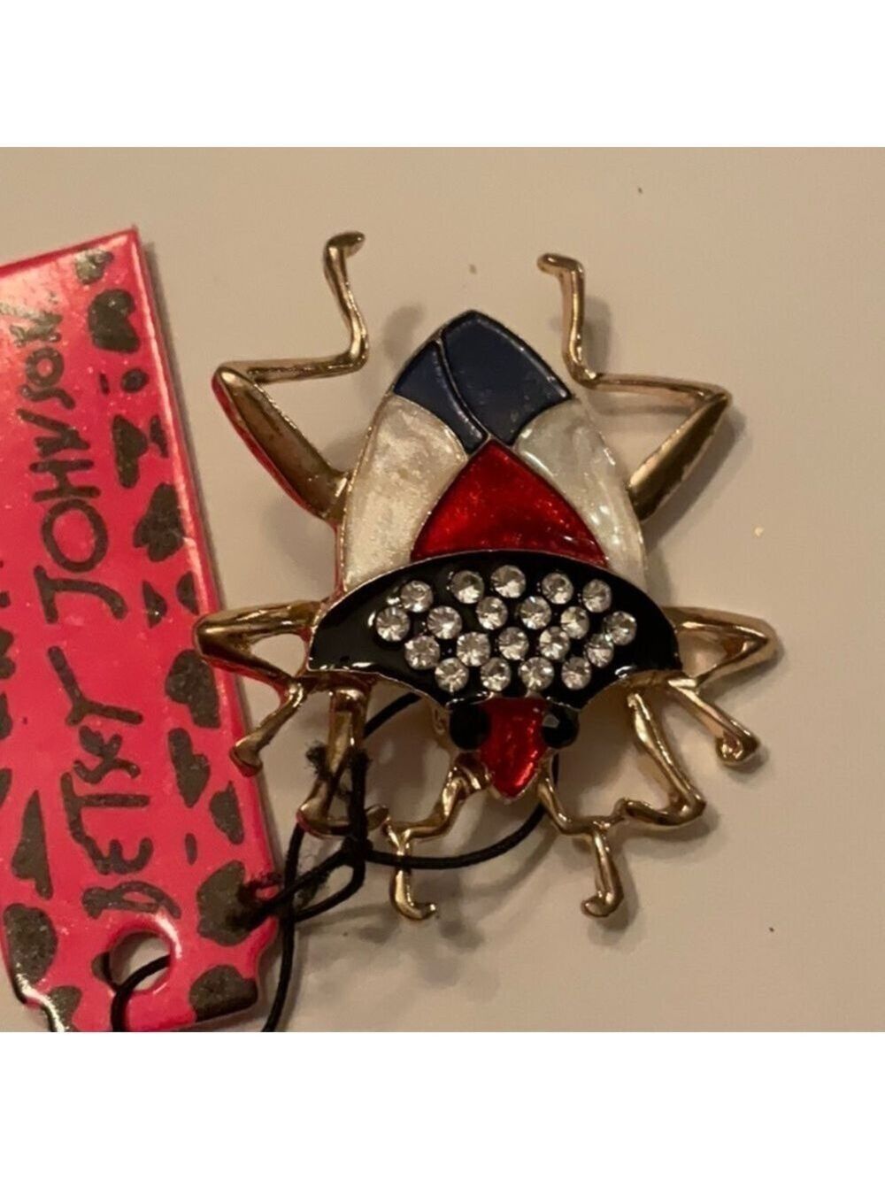 Betsey Johnson Gold Bug Brooch Enamel Rhinestone